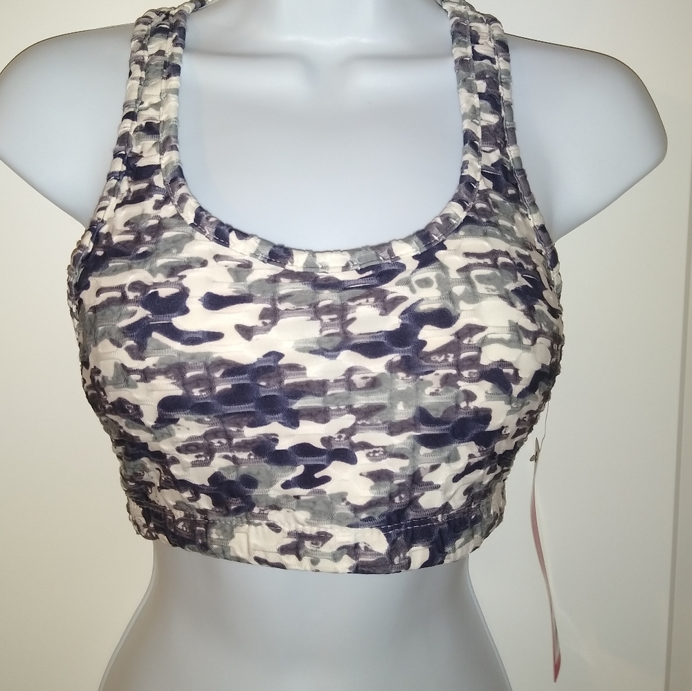 NEW YMI Bra Exercise Fitness Wear Top Shirt - 4 Way Stretch Gray Camo Lady's M
